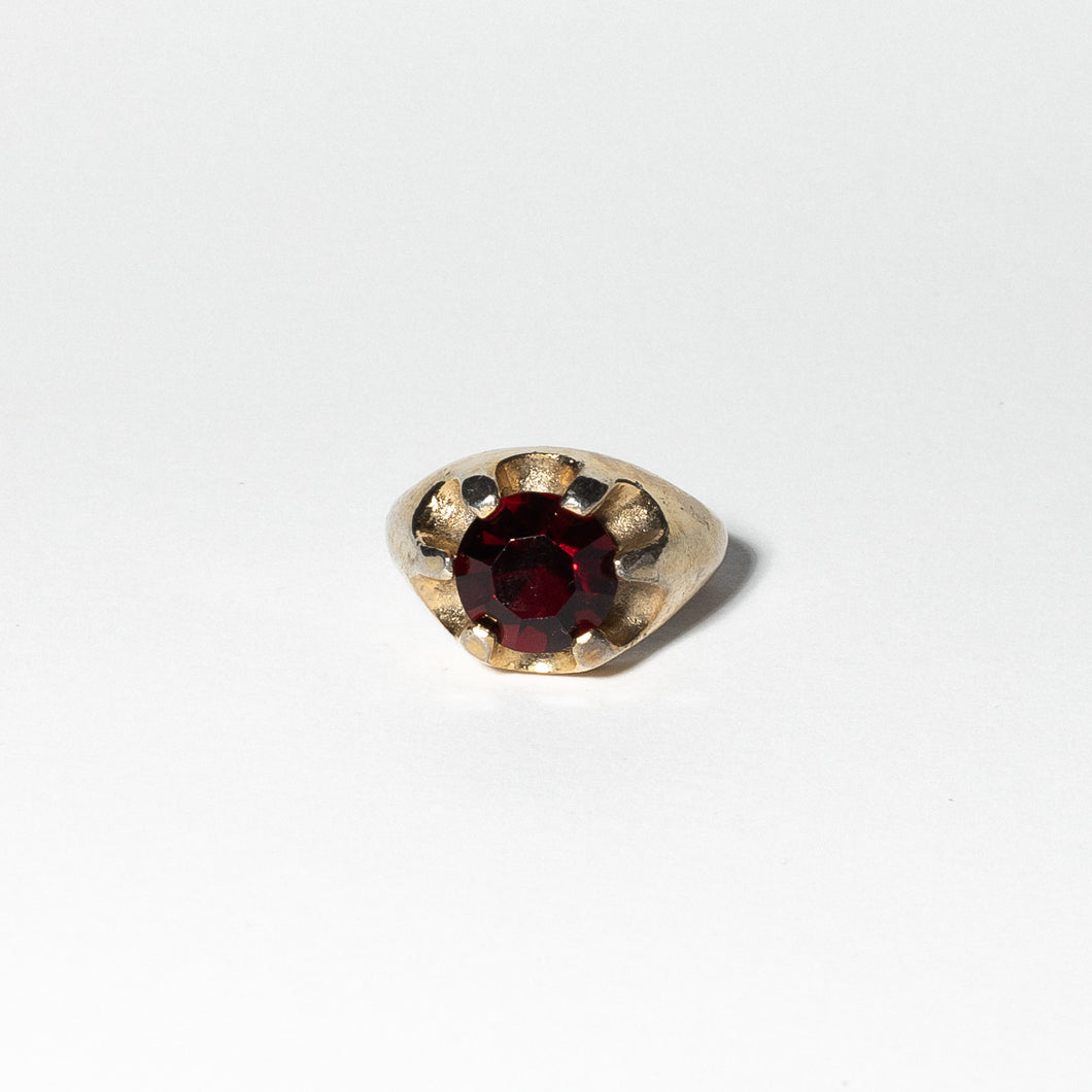 Gold Tone Ring with Red Glass Stone, Size 9
