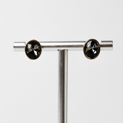 Vintage Gold-tone Smoky Crystal Stud Earrings