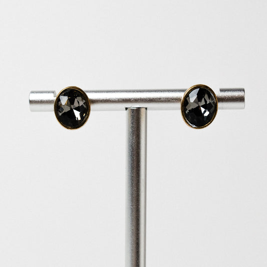 Vintage Gold-tone Smoky Crystal Stud Earrings