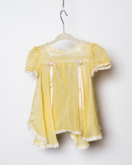 1950's Sheer Yellow Baby Dress with Lace Trim