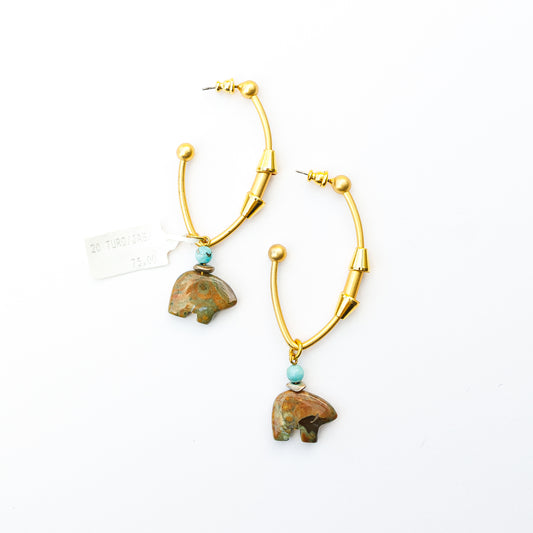 1980's Saks Fifth Avenue Gold Plated Turquoise and Jasper Earrings