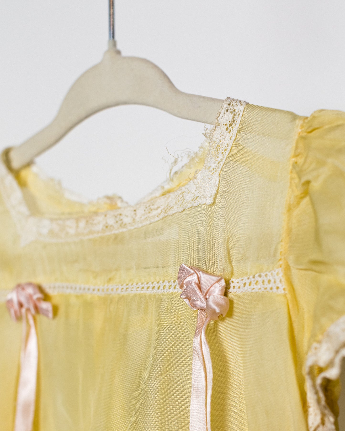 1950's Sheer Yellow Baby Dress with Lace Trim