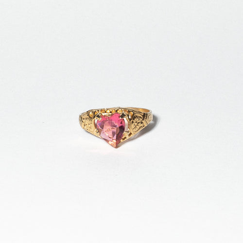 Gold Tone Ring with Pink Heart Rhinestone, Size 4