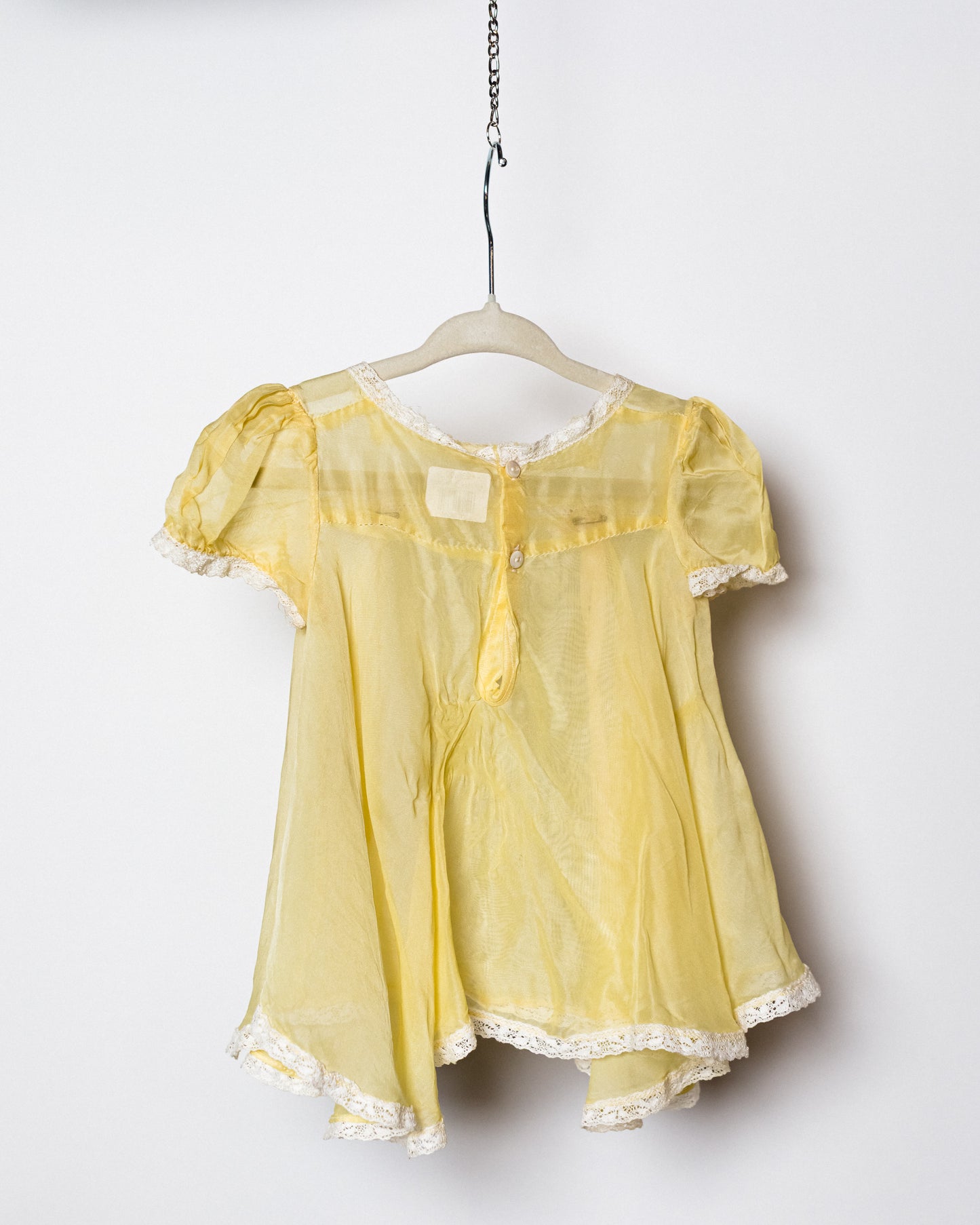 1950's Sheer Yellow Baby Dress with Lace Trim