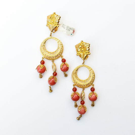 1980's Saks Fifth Avenue Gold Plated Carnelian and Quartz Earrings