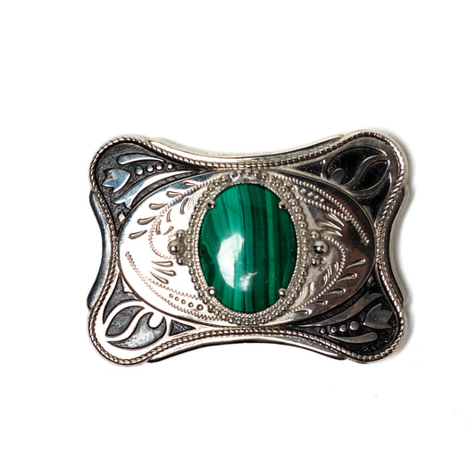 Malachite Stone Silvertone Belt Buckle