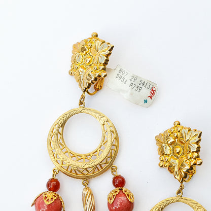 1980's Saks Fifth Avenue Gold Plated Carnelian and Quartz Earrings