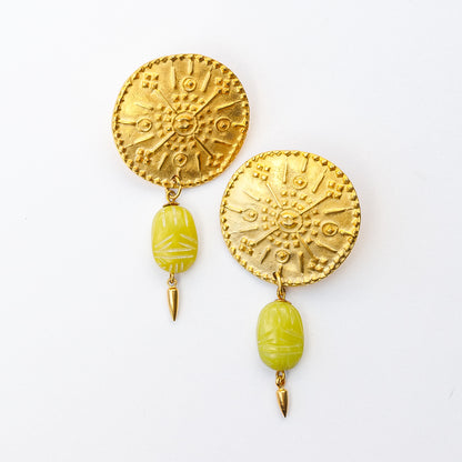 1980's Saks Fifth Avenue Gold Plated Stone Scarab Earrings