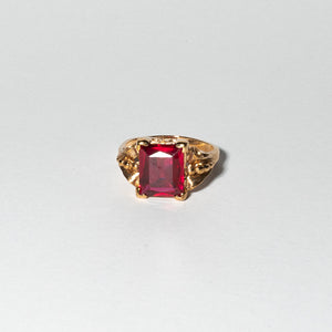 Vintage Gold Tone Ruby Rhinestone Ring, Size 6.5
