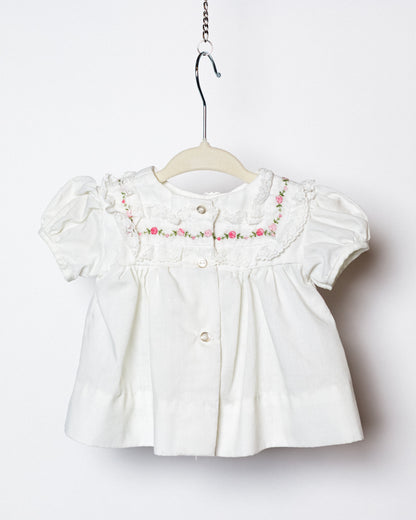 1980's White Laced Embroidered Baby Blouse