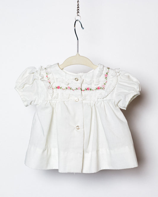1980's White Laced Embroidered Baby Blouse