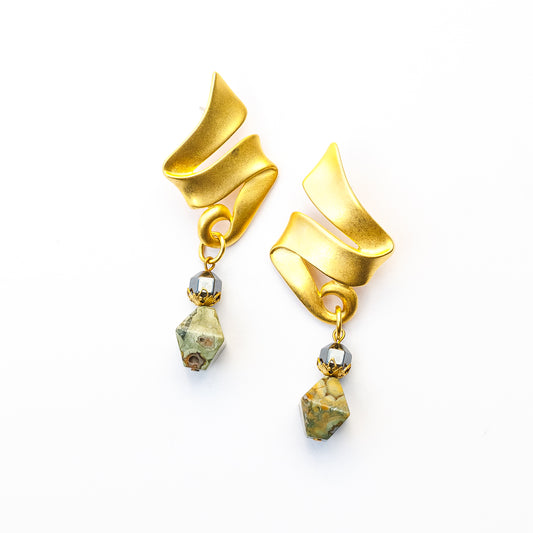 1980's Saks Fifth Avenue Gold Plated Jasper Earrings