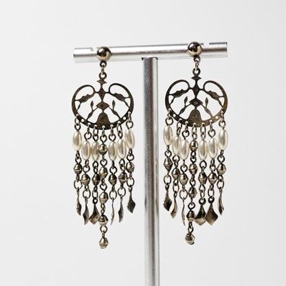 Vintage Silver-tone Embossed Chandelier Earrings