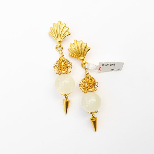 1980's Saks Fifth Avenue Gold Plated Moon Onyx Earrings