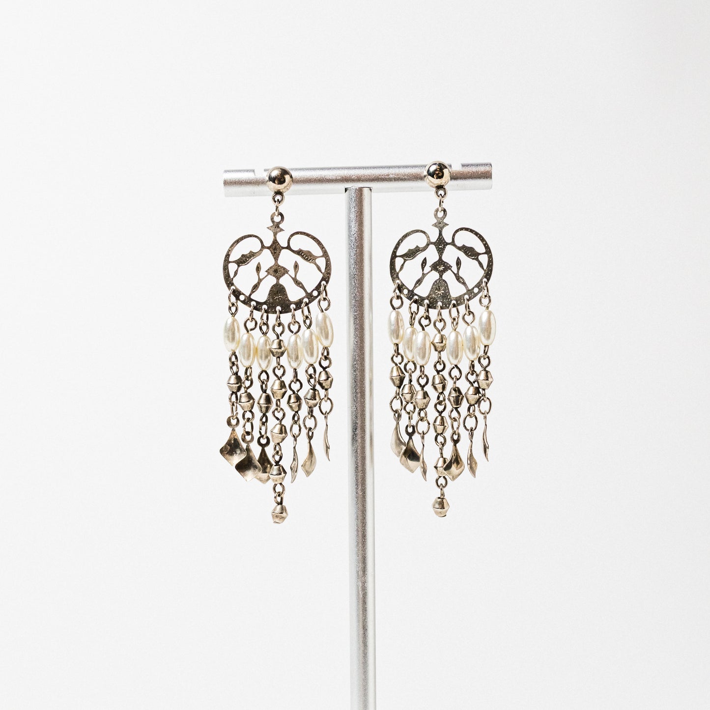 Vintage Silver-tone Embossed Chandelier Earrings
