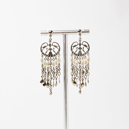 Vintage Silver-tone Embossed Chandelier Earrings