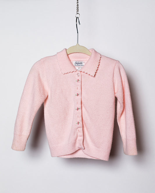 1950's Light Pink Knit Acrylic Baby Cardigan
