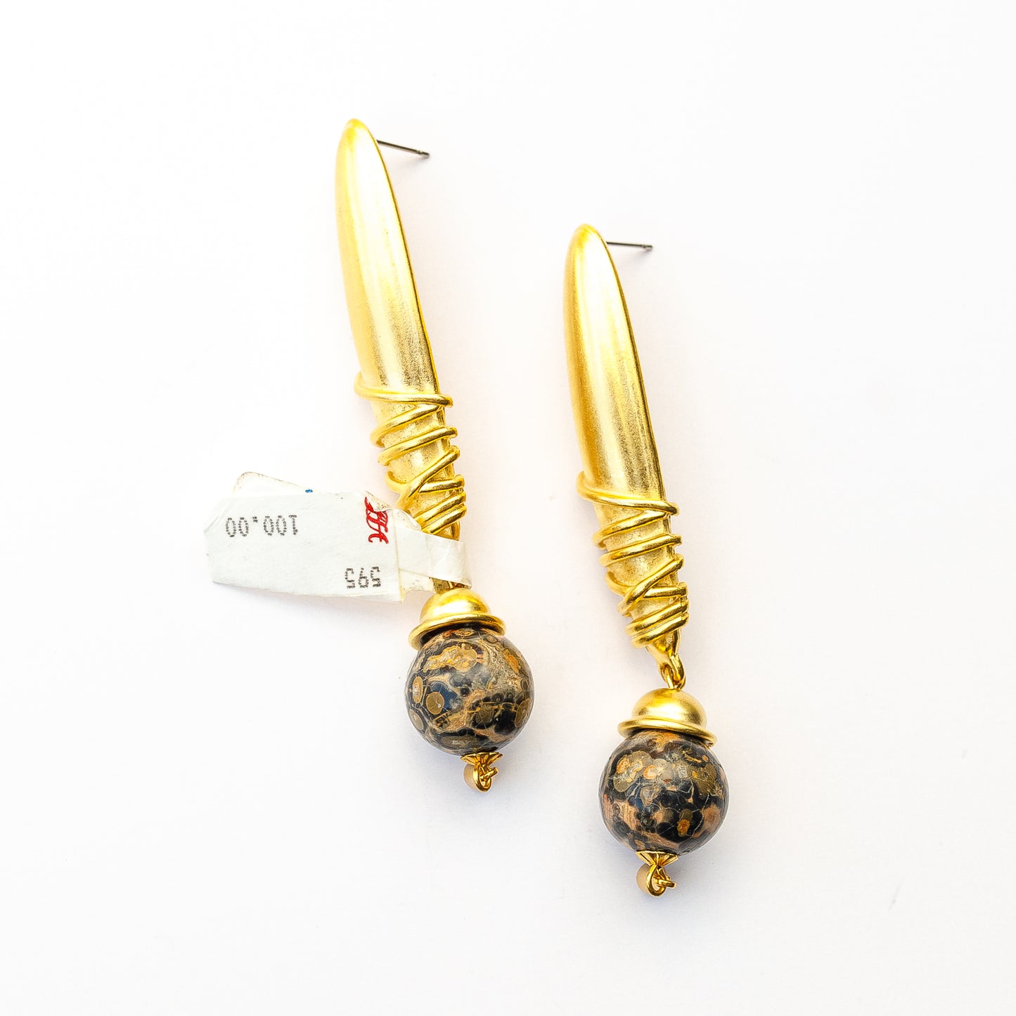 1980's Saks Fifth Avenue Gold Plated Stone Earrings