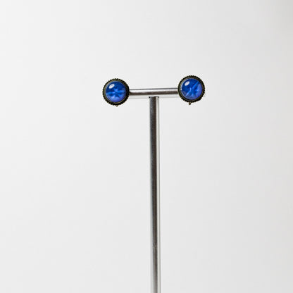 Vintage Simulated Star Sapphire Cabochon Screw Back Earrings