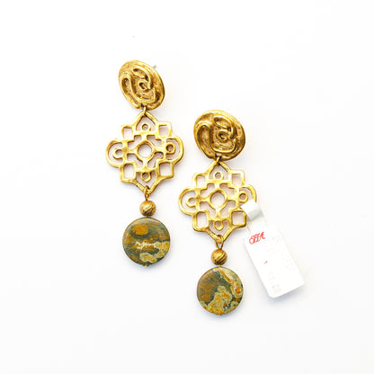 1980's Saks Fifth Avenue Gold Plated Jasper Earrings