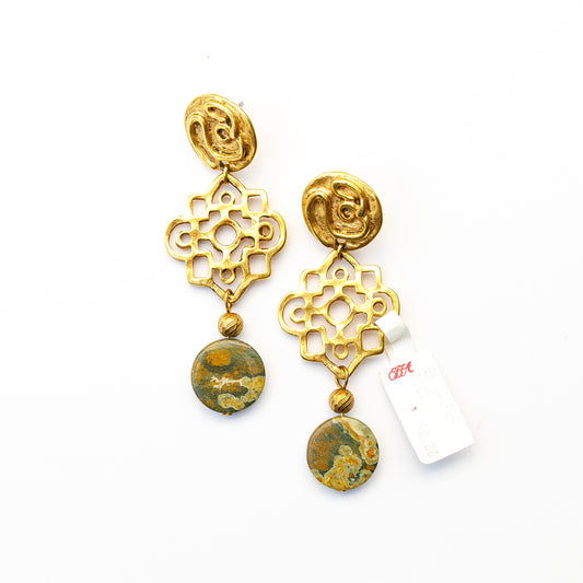 1980's Saks Fifth Avenue Gold Plated Jasper Earrings