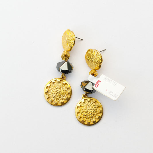 1980's Saks Fifth Avenue Gold Plated Hematite Earrings