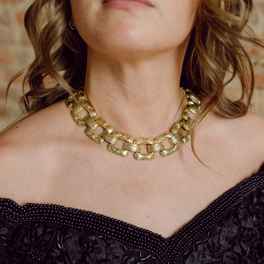 Goldtone Square Link Collar Necklace