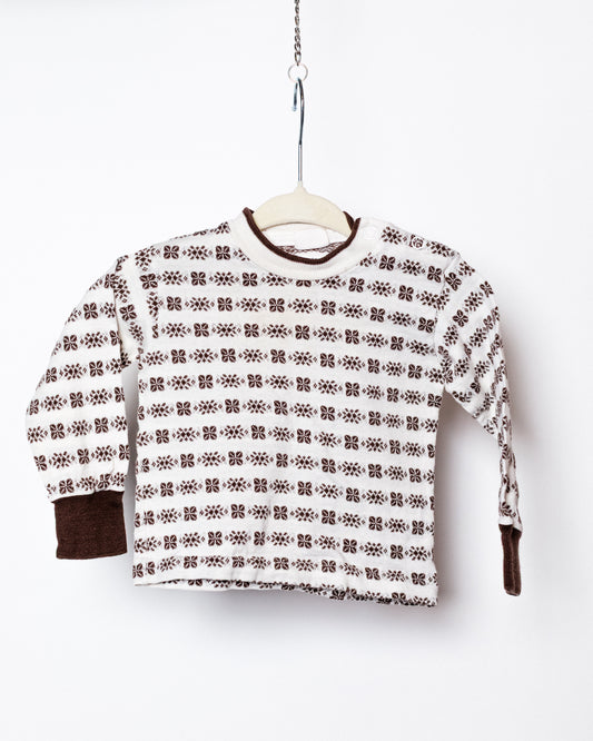 1970's Brown and White Long Sleeve Baby Shirt