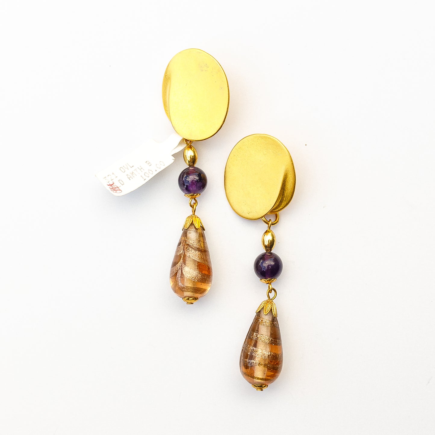 1980's Saks Fifth Avenue Gold Plated with Lampwork Beads Earrings