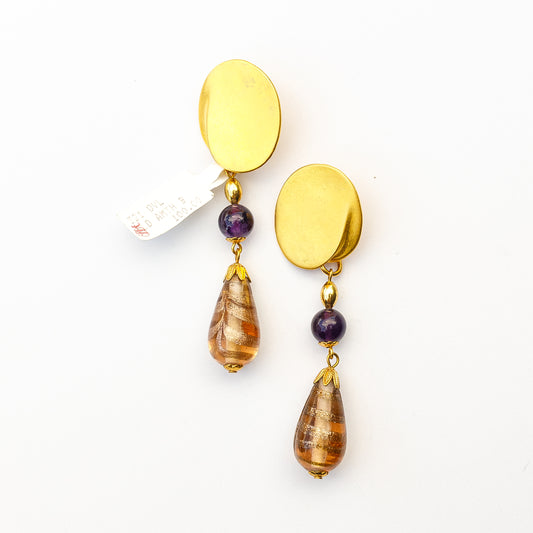 1980's Saks Fifth Avenue Gold Plated with Lampwork Beads Earrings