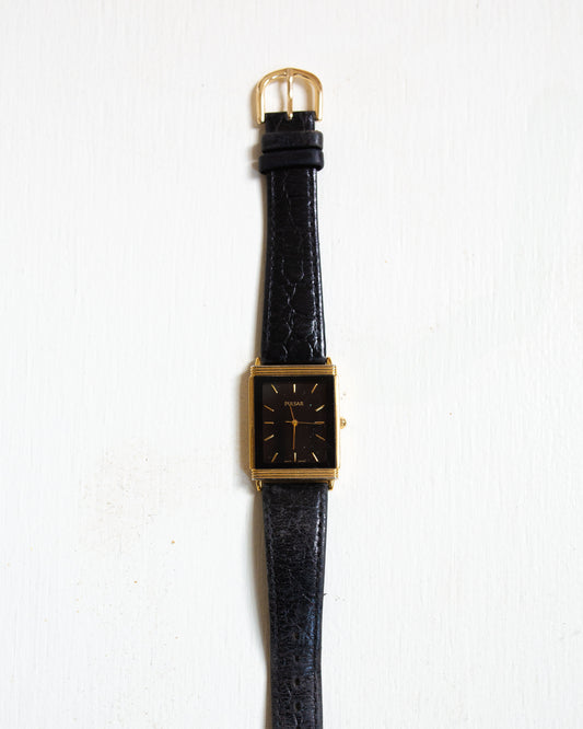 Vintage Pulsar Gold Watch with Black Leather Band