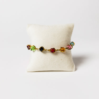 Vintage Rainbow Gold-Tone Metal-Wrapped Beaded Bracelet