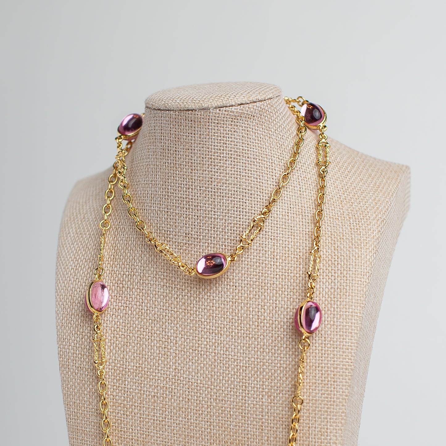 Vintage Gold-Tone Layering Necklace with Pink Beads
