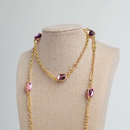 Vintage Gold-Tone Layering Necklace with Pink Beads