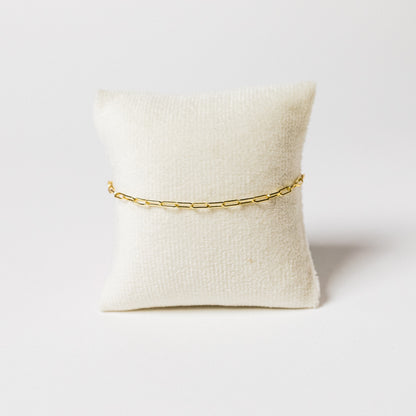 Gold-Tone Paperclip Chain Bracelet with Clear Stone in Bezel