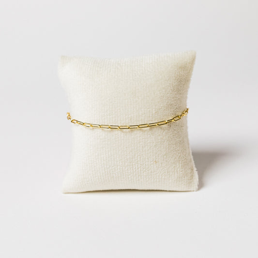 Gold-Tone Paperclip Chain Bracelet with Clear Stone in Bezel