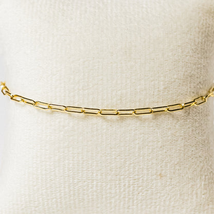Gold-Tone Paperclip Chain Bracelet with Clear Stone in Bezel