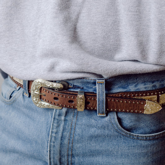 Nocona Studded Silvertone Belt