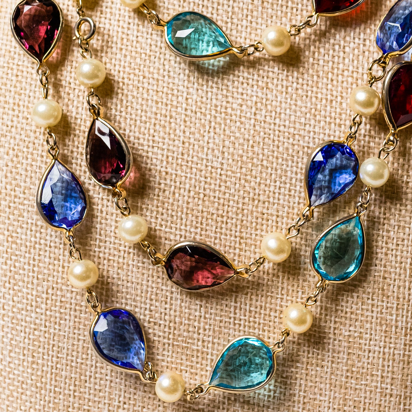 Bezel-Set Rainbow Glass Gem Layering Necklace