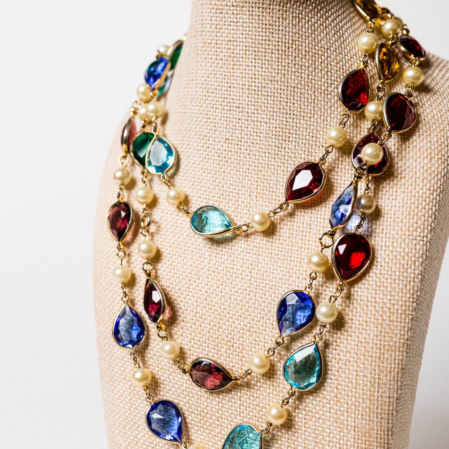 Bezel-Set Rainbow Glass Gem Layering Necklace