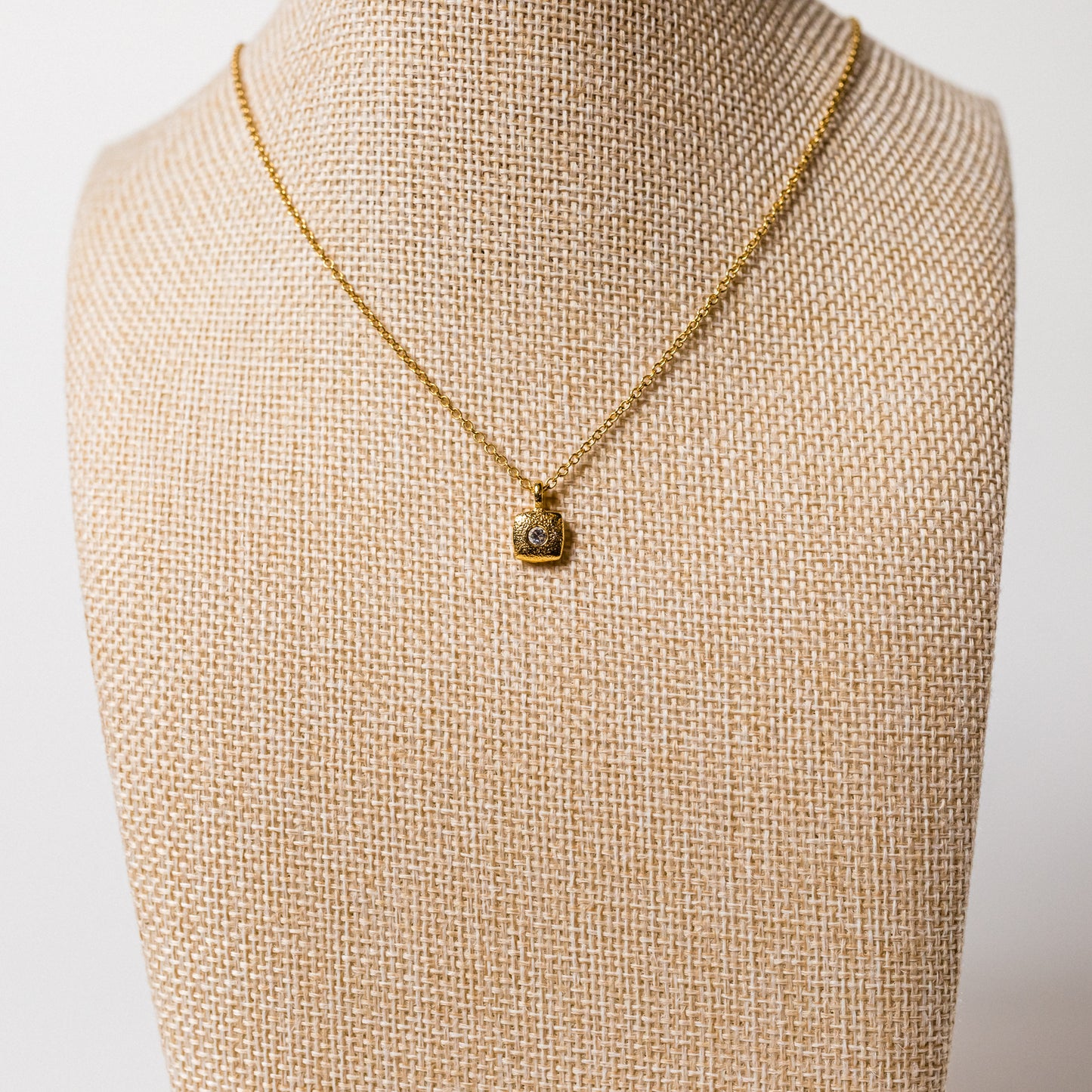 Vintage Gold-Tone Clear Stone Pendant Necklace