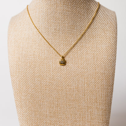 Vintage Gold-Tone Clear Stone Pendant Necklace