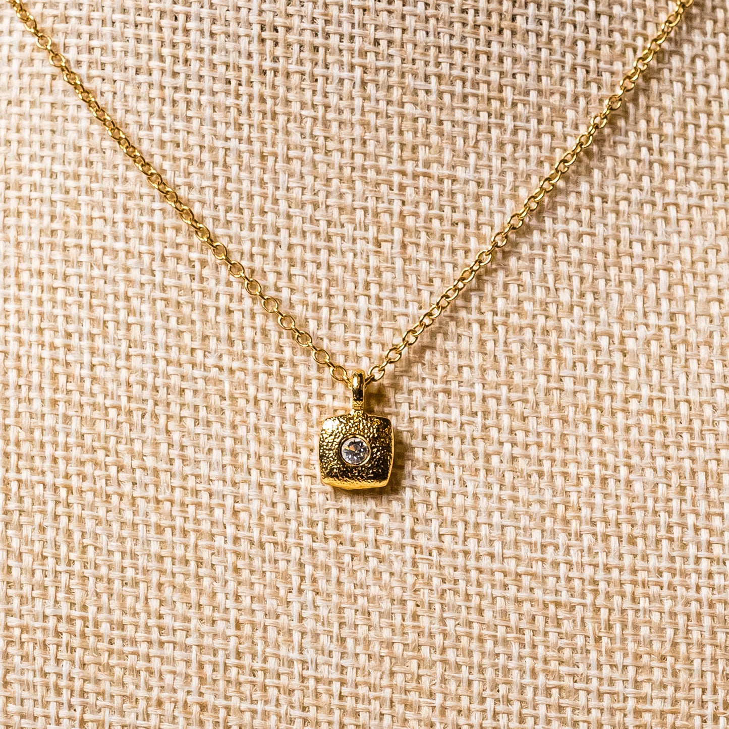 Vintage Gold-Tone Clear Stone Pendant Necklace