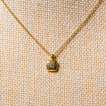 Vintage Gold-Tone Clear Stone Pendant Necklace