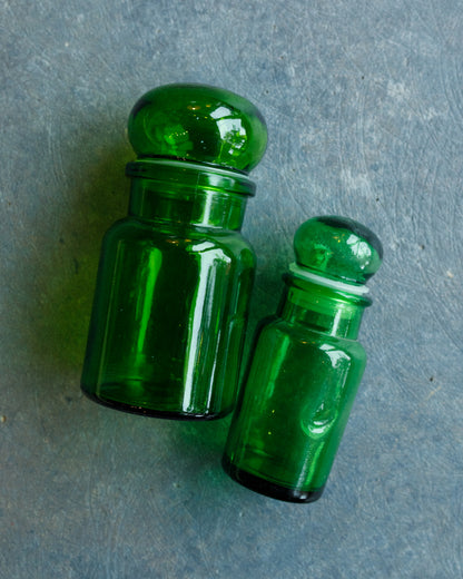 Set of Two Emerald Green Vintage Belgian Apothecary Jars