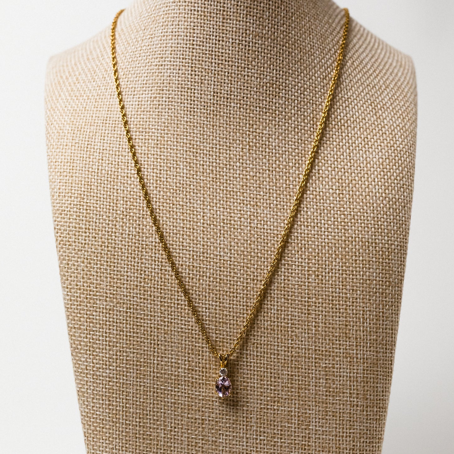 Vintage Gold-tone Pendant Necklace featuring Lavender and Clear Stones