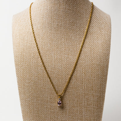 Vintage Gold-tone Pendant Necklace featuring Lavender and Clear Stones