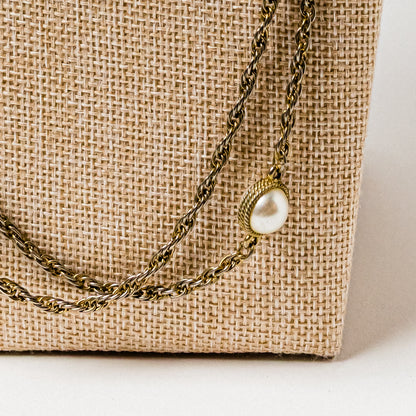 Vintage Costume Extra Long Gold-Tone Faux Pearl Necklace