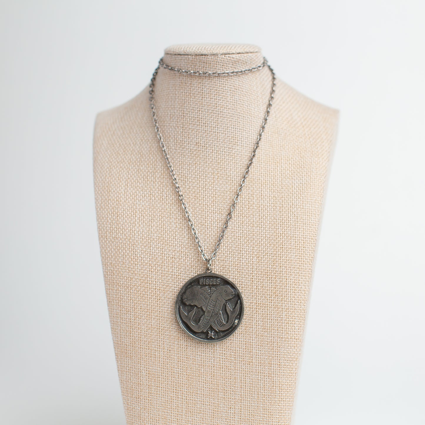 Vintage Silver-Toned Pisces Medallion Necklace