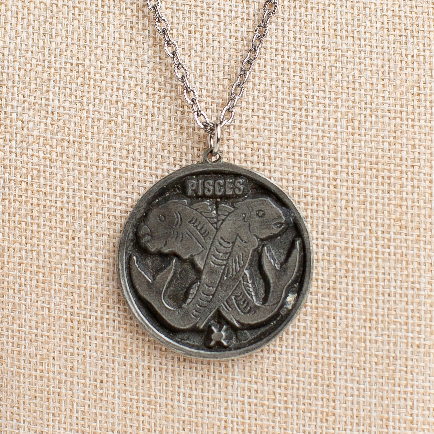 Vintage Silver-Toned Pisces Medallion Necklace